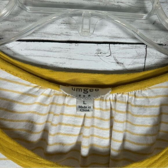 Umgee Cotton Yellow Stripe With Contrast Balloon Sleeves T-shirt Top L - Picture 5 of 8